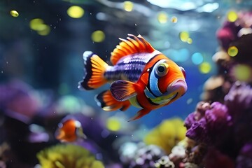 Colorful fish swim in the underwater reef, nature beauty Generative AI