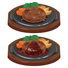 鉄板に盛られたハンバーグ
