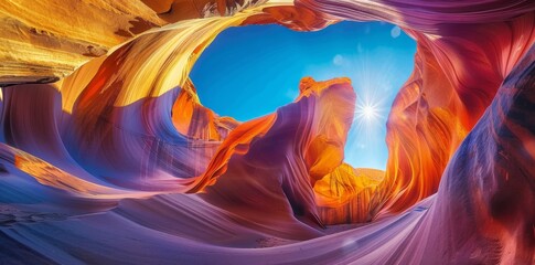 Colorful sandstone rock formations in Antelope Canyon