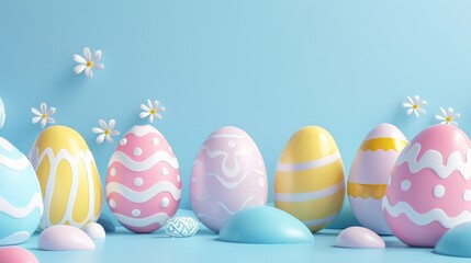 illustration of a row of easter eggs on a mint blue background, design for easter themed decoration...
