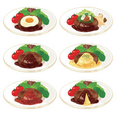 皿に盛られた色々なハンバーグセット