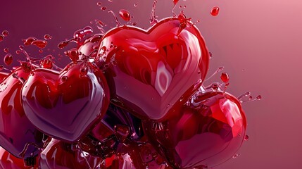 Visually Striking Cluster of 3D Heart Balloons in Glossy Red Tones