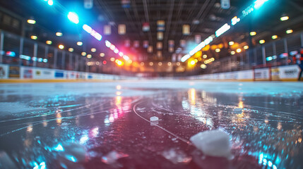 Empty professional ice hockey rink with lights - Powered by Adobe