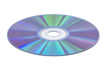 Close up of a CD positioned flat on a plain white background