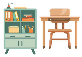 illustration set of school table and chairs