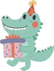 Cute crocodile with gift illustration vector