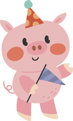 Cute pig with flag illustration vector