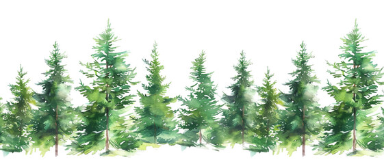 Fototapeta premium watercolor green pine forest landscape banner