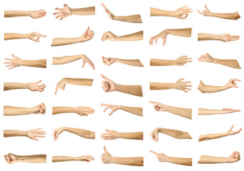 Multiple images set of female caucasian hand gestures - obrazy, fototapety, plakaty