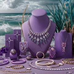 A stunning fashionable photo showcasing an array of elegant purple accessories.......fashion 