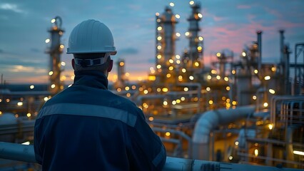 Supervising Engineer Ensuring Quality Inspection at Oil Refinery. Concept Quality Inspection, Oil Refinery, Supervising Engineer, Compliance Standards - obrazy, fototapety, plakaty