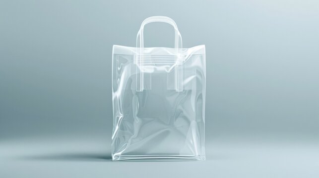 Blank mockup of a clear plastic shopping bag with a zippered closure. .