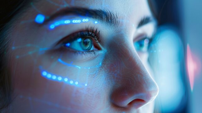 The image features a person undergoing a facial scan that measures skin elasticity a key aging biomarker that can be improved through proper skincare and lifestyle habits. .