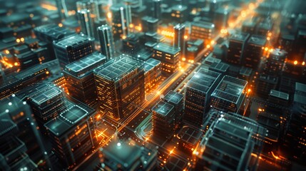 Illuminated futuristic cityscape evokes the pulse of urban life in a digital world - obrazy, fototapety, plakaty