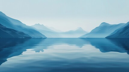 Tranquil waters embracing the layered mountain silhouettes in a serene lakescape