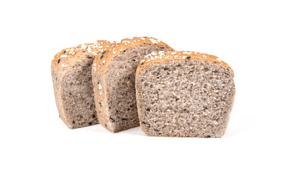 whole wheat breads sliced isolated on a white background