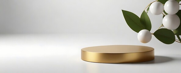 Mock up geometric shape gold and glass texture with white colour podium for product design, 3d rendering, 3d illustration