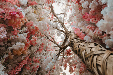 Artificial Cherry Blossom Tree with Lush Pink and White Flowers