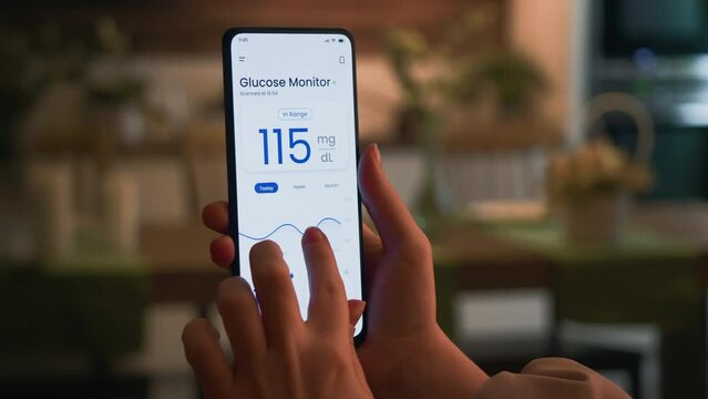 Monitoring glucose level with a smartphone app and a remote sensor. Continuous monitoring of glucose technology in diabetes treatment.