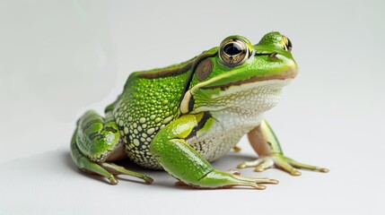 Vivid Green Frog Poised Elegantly Against a Stark White Background