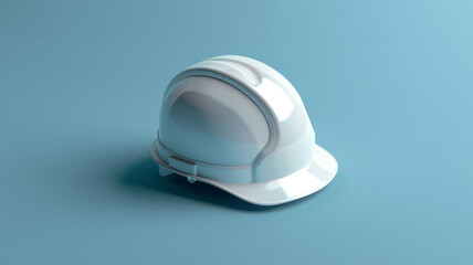 Fototapeta premium 3D rendered minimalist white safety helmet on a uniform blue background, ideal for safety campaigns.