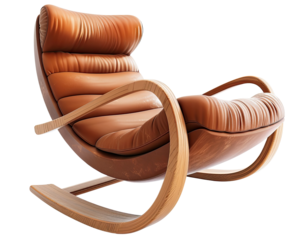 Brown leather rocking chair isolated on transparent background