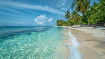 A pristine tropical beach with clear blue water