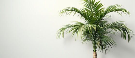 Top view of palm leaves on a clean studio white surface with space inside of it for text  like a frame or product advertisement, Generative AI.