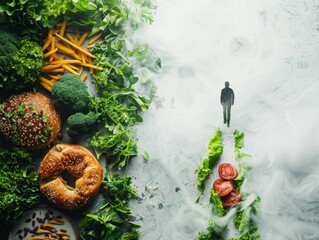 Journey to Health: Person Choosing Wholesome Over Junk Food in a Transformative Path