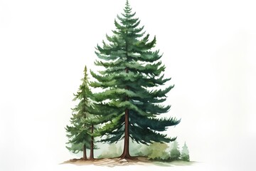 Fototapeta premium Watercolor illustration of a pine tree isolated on a white background.