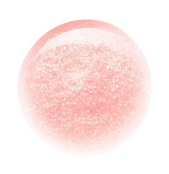 Pink shimmer lip gloss swatch texture. Glossy liquid shiny lipstick drop isolated on transparent background. Shimmer beauty makeup product closeup