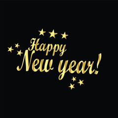 Happy New Year gold lettering on black background. Vector illustration.