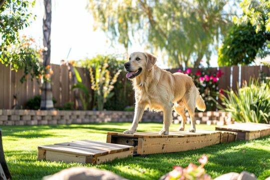 Adaptive Pet Care Celebrated on National Specially-Abled Pets Day with Dog in Sunny Backyard Obstacle Course