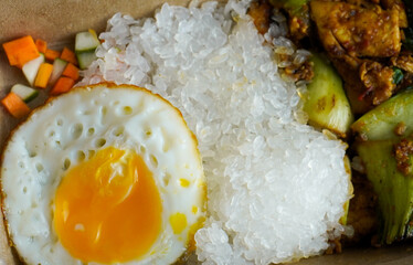 Shirataki low calorie rice choice with sunny side up egg and sweet soy sauced chicken and...