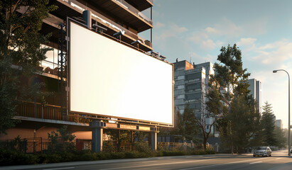 A white billboard on a city street. Generative AI