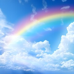 Rainbow in the blue sky with clouds, children's book, banner background wallpaper school, kids, positive, pride