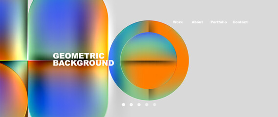 A vibrant geometric background featuring colorful circles on a white backdrop. The electric blue circles create a sense of symmetry and liquid movement, perfect for a brand logo or graphics design