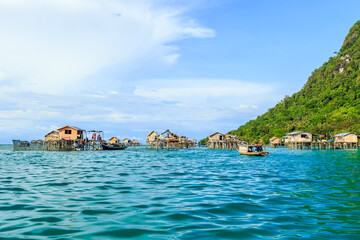 Beautiful landscapes view borneo sea gypsy water village in Bodgaya Mabul Island, Semporna Sabah,...