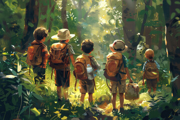 Children on a nature exploration trip