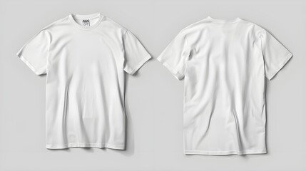 White T-shirt mockup with front and back views isolated on grey background. Grey Background T-Shirt Mockup Front and Back