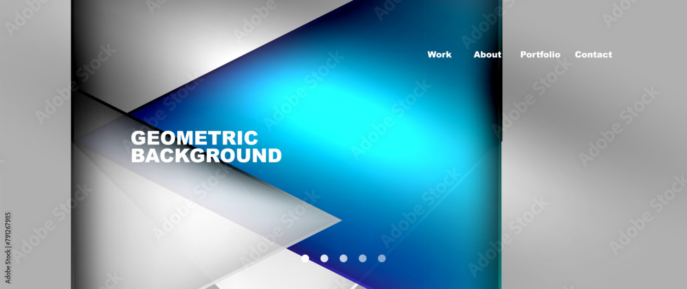 Poster a gray background with rectangles in electric blue and white geometric patterns. perfect for a gadge
