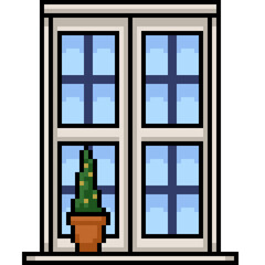 pixel art of house window decotaion - 791268564