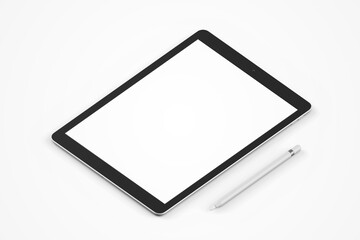minimal modern blank 12.9 inch screen display tablet pro responsive mobile device with digital pencil realistic mockup design template isolated 3d render illustration isometric