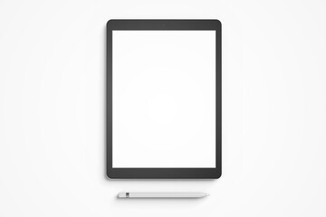 minimal modern blank 12.9 inch screen display tablet pro responsive mobile device with digital pencil realistic mockup design isolated 3d render illustration top view