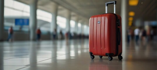 red suitcase in airport background