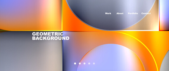 An Electric blue geometric background featuring a vibrant mix of circles and squares. Perfect for a brand logo or display device with an Orange font