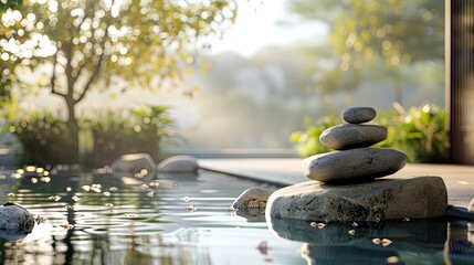 an image that incorporates the spa's logo into a seamless integration with a peaceful outdoor scene, creating a cohesive visual representation of beauty, spa, and wellness.  
