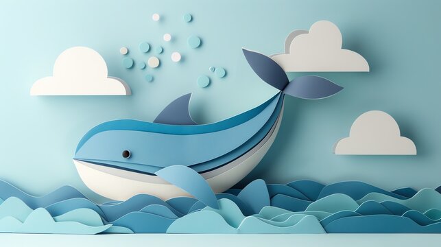A cute whale, layered paper style, paper folding art, A gorgeously rendered papercraft world, graphic design,
