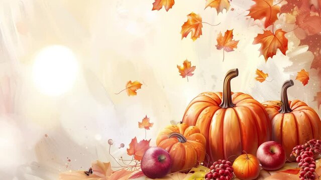 thanksgiving pumpkins with fruits. seamless looping overlay 4k virtual video animation background