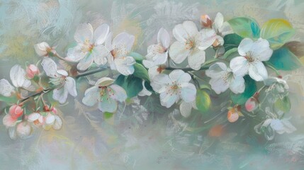 Soft pastel painting of delicate white flowers on a gentle background
